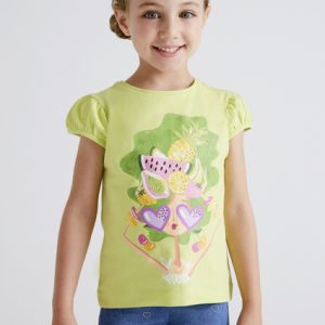 Completo MAYORAL  in cotone color verde lime con legging lilla a fiori