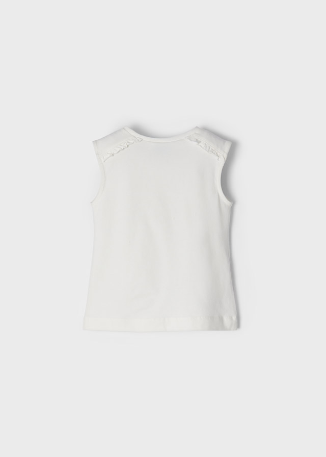 Canotta MAYORAL per bambina senza manica color panna con stampa centrale verde salvia con gatto - immagine 6