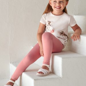 Completo MAYORAL  in cotone color bianco e rosa con stampa zebra con elementi in rilievo