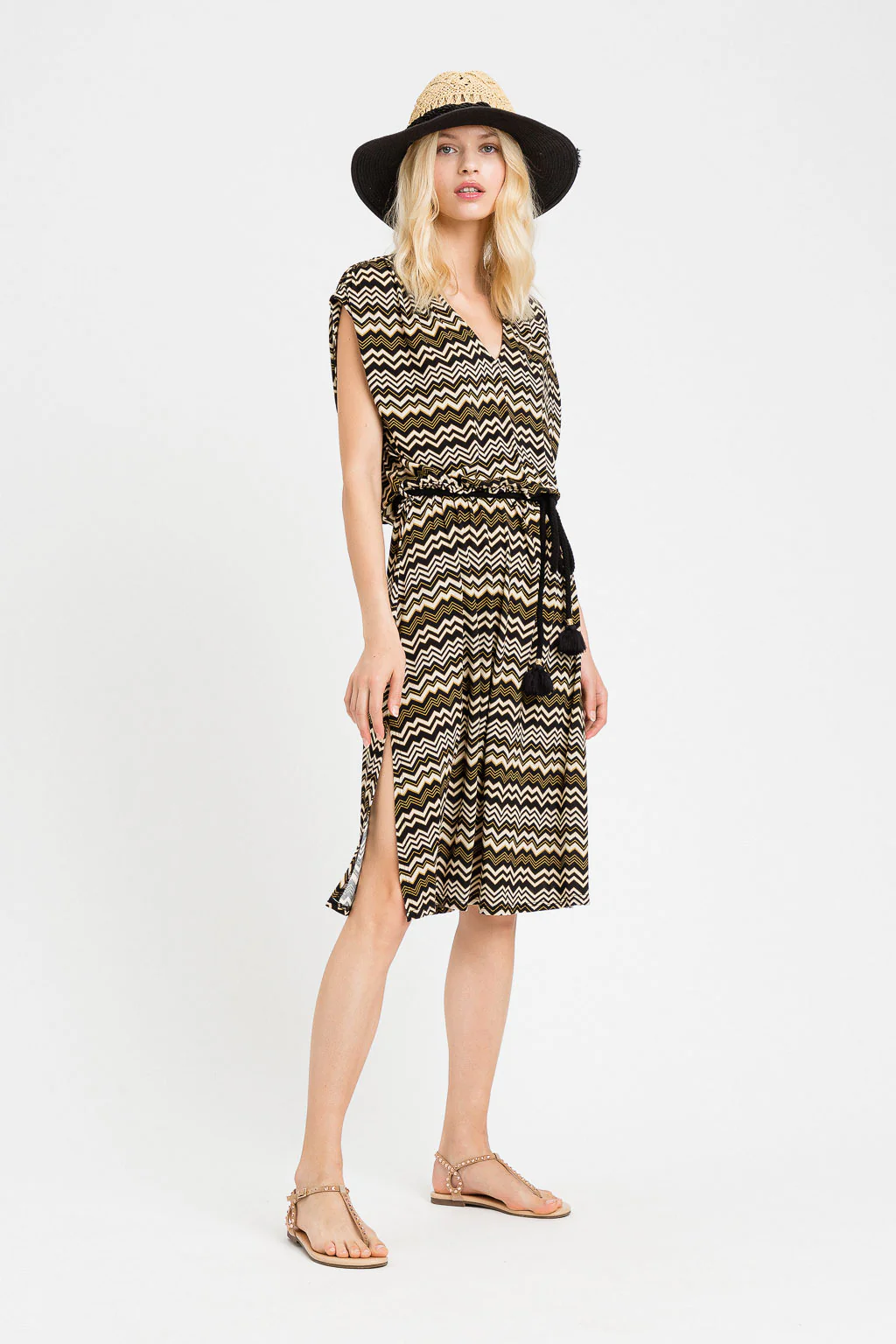 Abito longuette a righe spinato jacquard Twinset