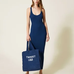 Borsa shopper in spugna con logo Twinset