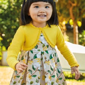 Abito  vestito in cotone MAYORAL per neonata color ecrù con fantasia floreale verde e gialla