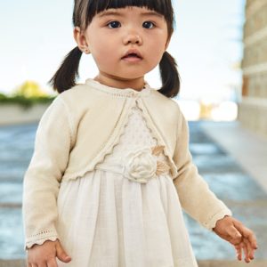 Abito  vestito in cotone MAYORAL per neonata color avorio con inserto in pizzo – cerimonia
