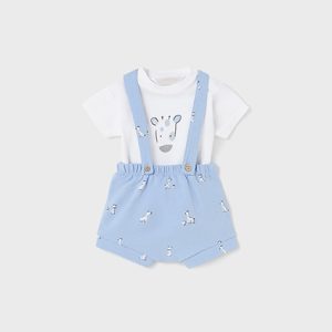 Completo MAYORAL per neonato in cotone con salopette azzurra tema giraffa