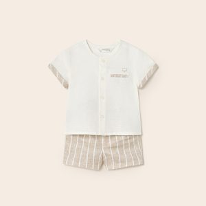 Completo MAYORAL cerimonia per neonato con camicia in lino e pantaloncino color ecrù