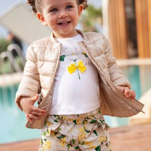 Completo MAYORAL per neonata in cotone color bianco con pantaloncino floreale