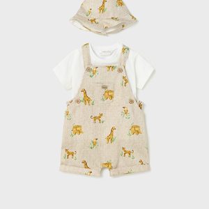 Completo MAYORAL per neonato con salopette e cappellino in abbinamento