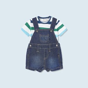 Completo MAYORAL per neonato con salopette di jeans e t-shirt a righe