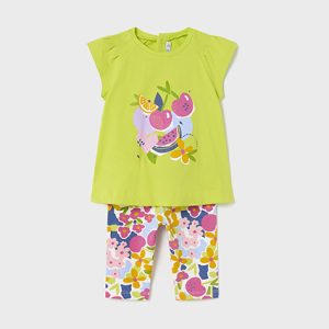 Completo MAYORAL per bambina con t-shirt verde lime e pinocchio multicolore