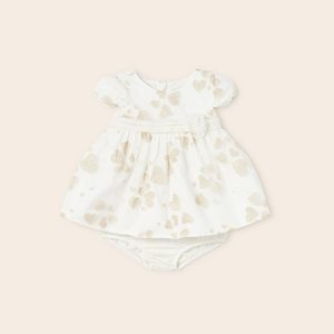 Abito MAYORAL per neonata in viscosa e lino color avorio con fantasia cuori ecrù
