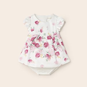 Abito MAYORAL per neonata in cotone color bianco con fiori color ciliegia