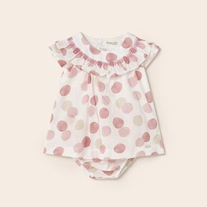 Abito MAYORAL per neonata in cotone color bianco con pois rosa – cerimonia