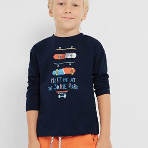T-shirt manica lunga in cotone MAYORAL per bambino color blu con stampa skateboard