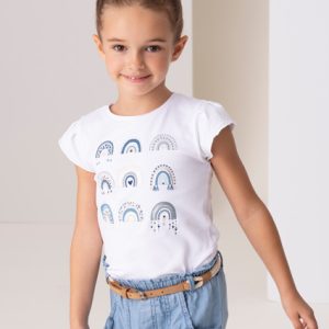 T-shirt in cotone MAYORAL per bambina in manica corta – color bianco e azzurro