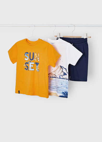 Completo corto in cotone MAYORAL per bambino con 2 t-shirts + pantaloncino - immagine 3