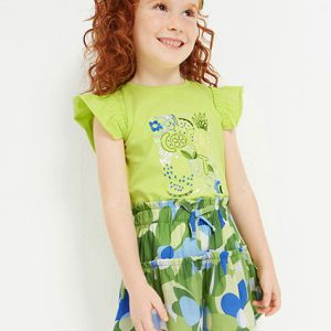 Completo in cotone MAYORAL per bambina con t-shirt lime e pantagonna