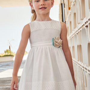 Abito  vestito in cotone MAYORAL per bambina color avorio con inserto in pizzo
