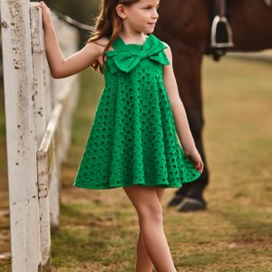 Abito con spalline in cotone sangallo MAYORAL per bambina color smeraldo