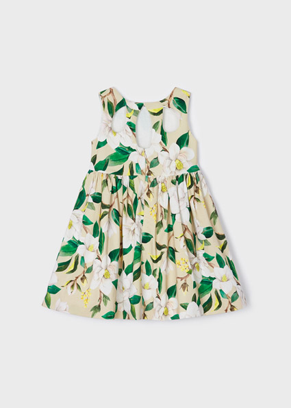 Abito vestito in cotone MAYORAL per bambina color ecrù con fantasia floreale verde e gialla - immagine 5