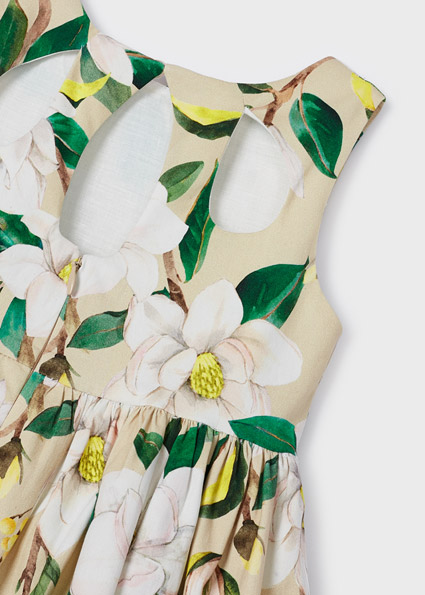 Abito vestito in cotone MAYORAL per bambina color ecrù con fantasia floreale verde e gialla - immagine 6