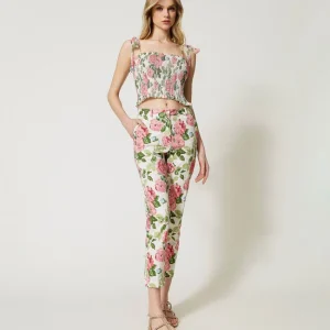 Pantaloni Capri con stampa Rose Twinset