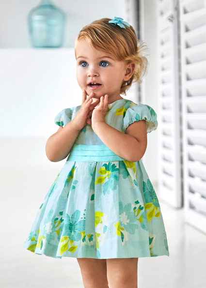 Abito MAYORAL cerimonia per bambina color verde tiffany fantasia floreale - immagine 2
