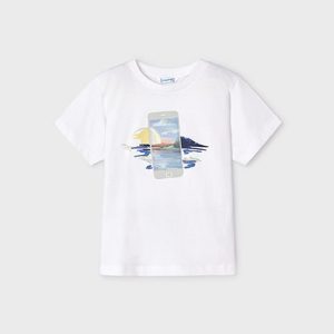 T-shirt MAYORAL in cotone  color bianco con paesaggio nel finto cellulare