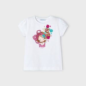 T-shirt MAYORAL in cotone color bianco con stampa bimba centrale con dettagli fuxia e turchesi