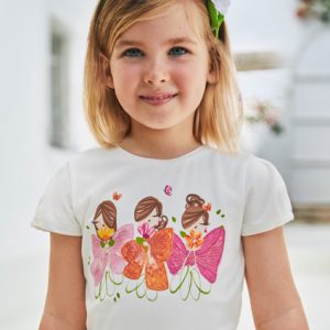T-shirt MAYORAL in cotone  color bianco con stampa bimbette nelle tonalità dei fuxia