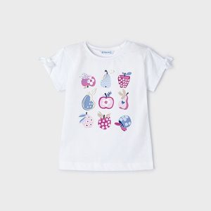 T-shirt MAYORAL in cotone  color bianco con stampa frutta nelle tonalità dei lilla