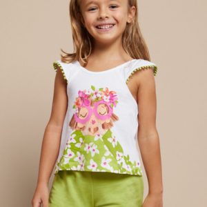 Completo MAYORAL  per bambina con canotta bianca con stampa centrale e pantaloncino verde