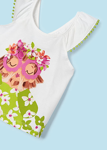 Completo MAYORAL per bambina con canotta bianca con stampa centrale e pantaloncino verde - immagine 5