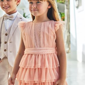 Abito MAYORAL cerimonia per bambina  color rosa pesca in plumetis