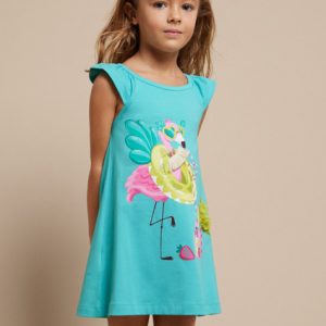 Abito prendisole mare MAYORAL per bambina  color turchese con stampa fenicottero
