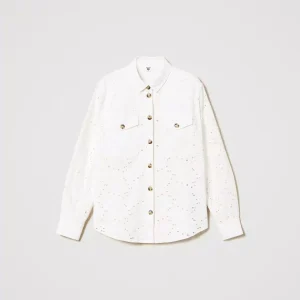 Camicia in twill con ricamo sangallo TWINSET