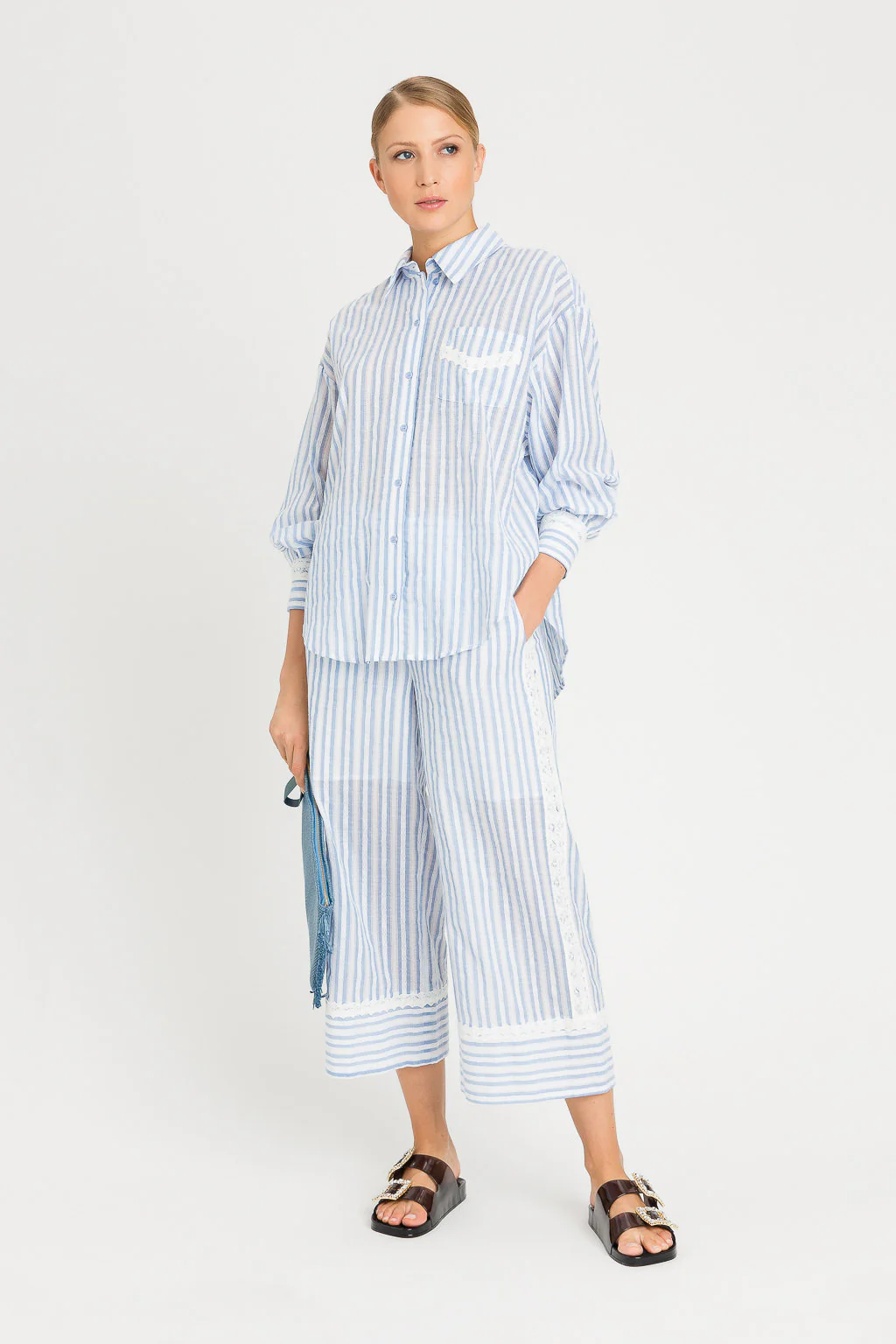 Pantaloni a palazzo jacquard con macramè TWINSET - immagine 8