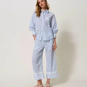 Pantaloni a palazzo jacquard con macramè TWINSET