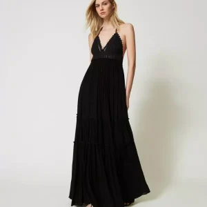 Abito lungo in creponne e crochet TWINSET