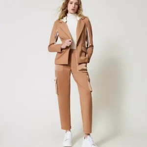 Pantaloni cargo in tessuto scuba e raso Twinset