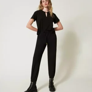 Pantaloni joggers in felpa con raso TWINSET