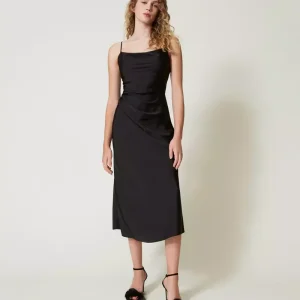 Abito longuette in raso con drappeggio Twinset