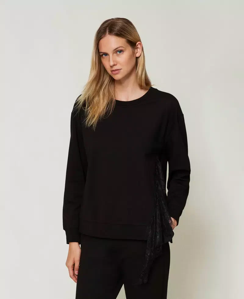 Felpa con inserto plissé e pizzo Twinset - immagine 3