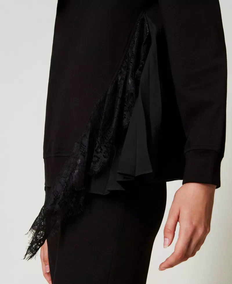 Felpa con inserto plissé e pizzo Twinset - immagine 5