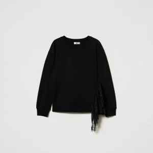 Felpa con inserto plissé e pizzo Twinset