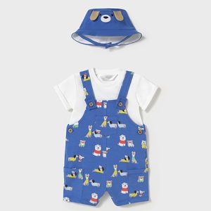 Completo MAYORAL in cotone con salopette bluette e cappellino abbinato