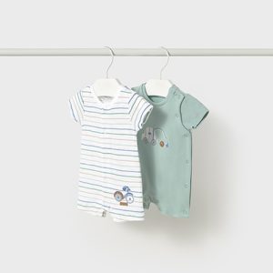 Set tutine corte estive MAYORAL color verde giada e bianco con stampa macchinine