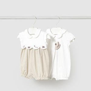 Set tutine corte estive MAYORAL color bianco e beige con ricami e applicazioni beige floreali