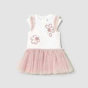 Abito MAYORAL in cotone e tulle con design a fiorellini e gonna a balze glitterata
