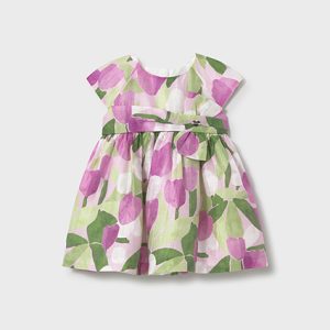 Abito in lino MAYORAL elegante cerimonia color malva con motivo floreale – tonalità fuxia