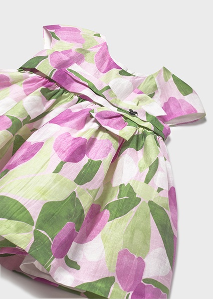 Abito in lino MAYORAL elegante cerimonia color malva con motivo floreale – tonalità fuxia - immagine 4